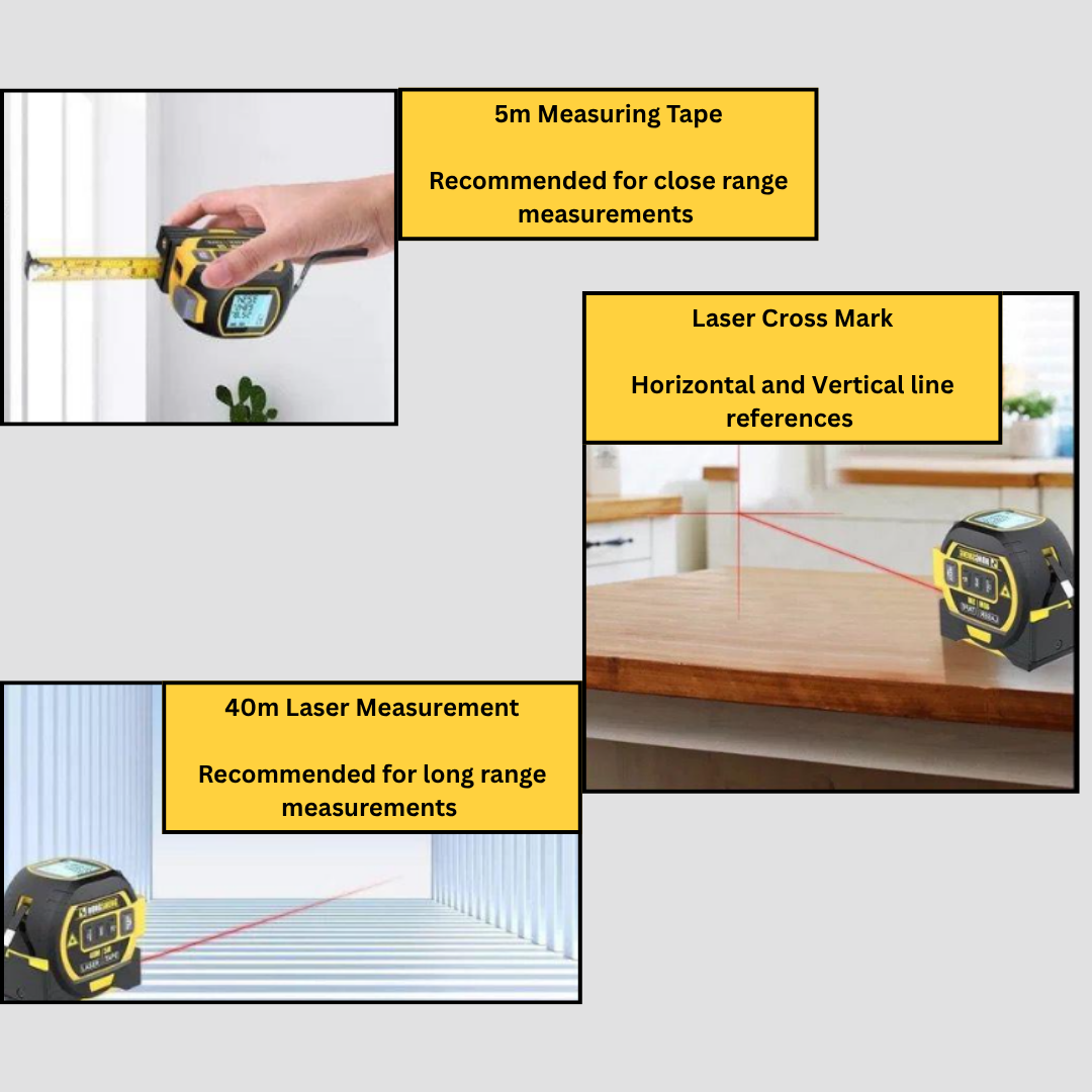 3-in-1 Laser Measuring Tape | Laser + Tape + Level | Smart Digital Measure Tool