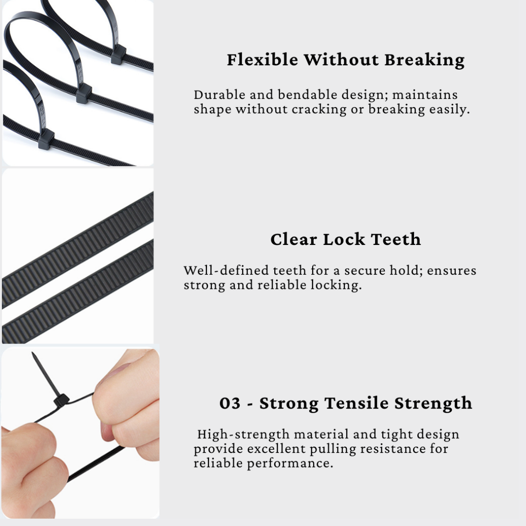 Heavy-Duty Nylon Cable Ties – UV Resistant, Self-Locking Zip Ties for Wire Management &amp; Organization