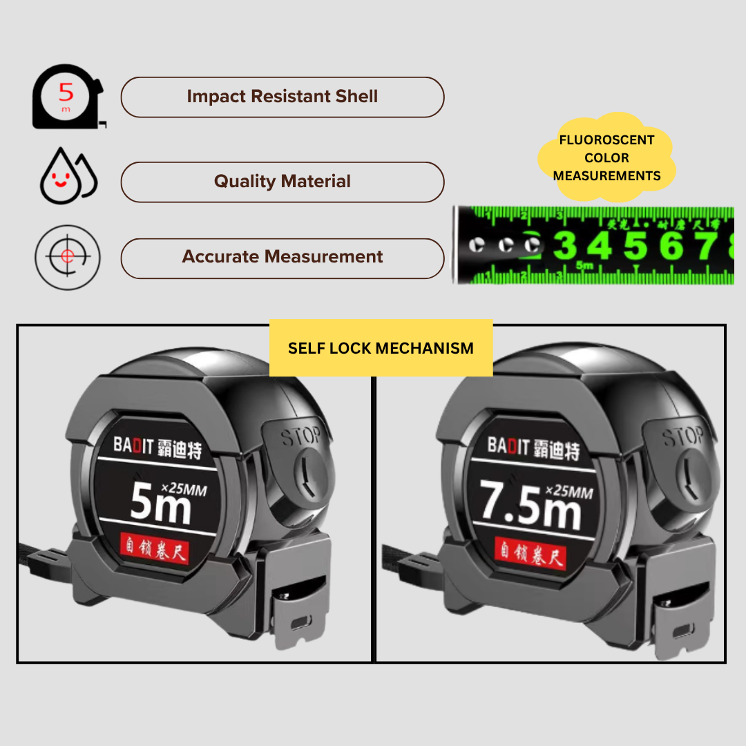 Self-Lock Measuring Tape | Auto Lock | 5m / 7.5m | DIY &amp; Professional Use