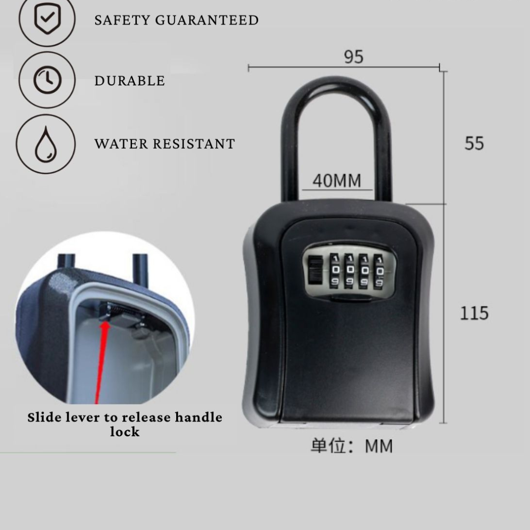 Heavy-Duty Handle Lock Box with 4-Digit Combination–Secure Key Storage for Home, Office
