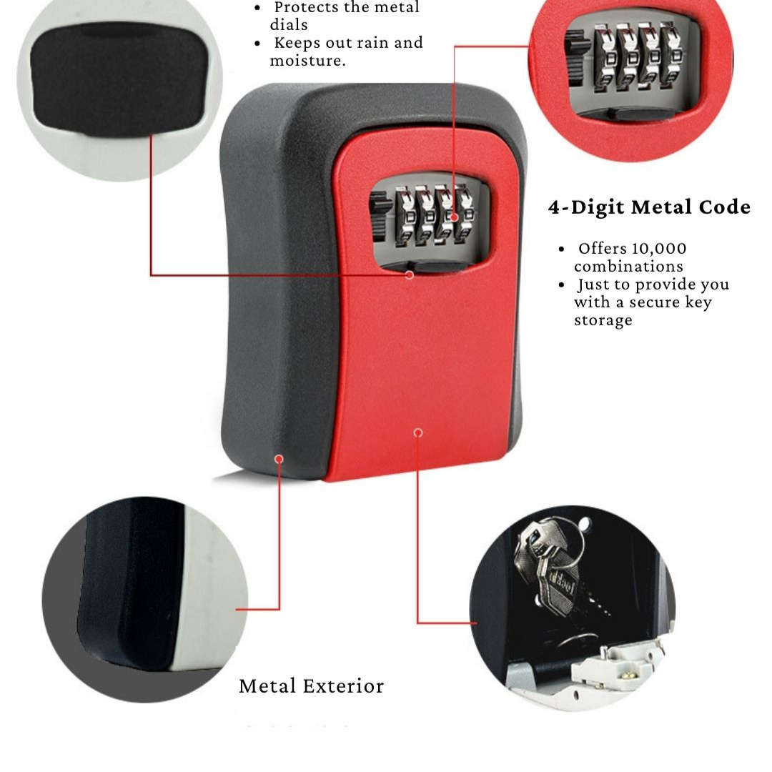 Heavy-Duty Handle Lock Box with 4-Digit Combination–Secure Key Storage for Home, Office
