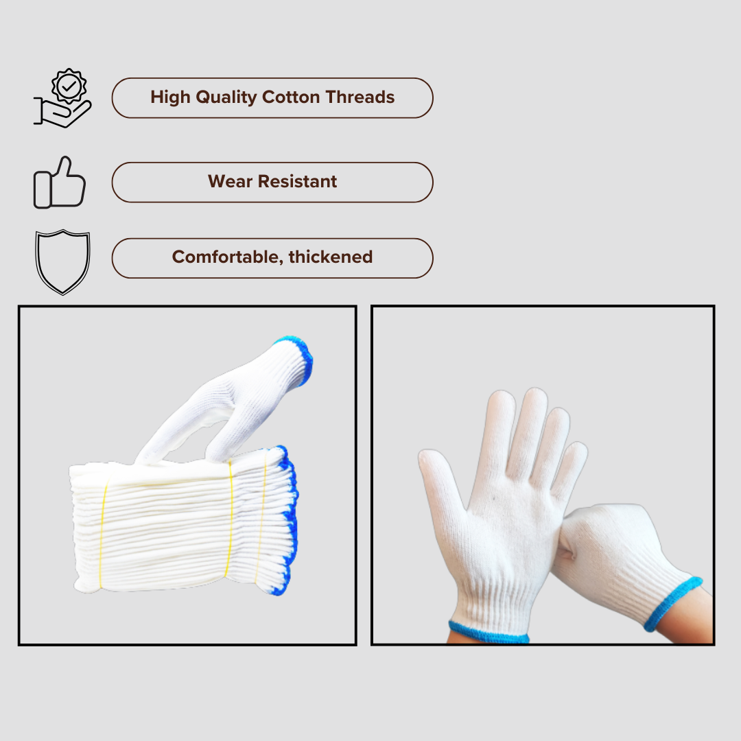 Heavy-Duty Cotton Gloves | Reusable | Safety Work Gloves