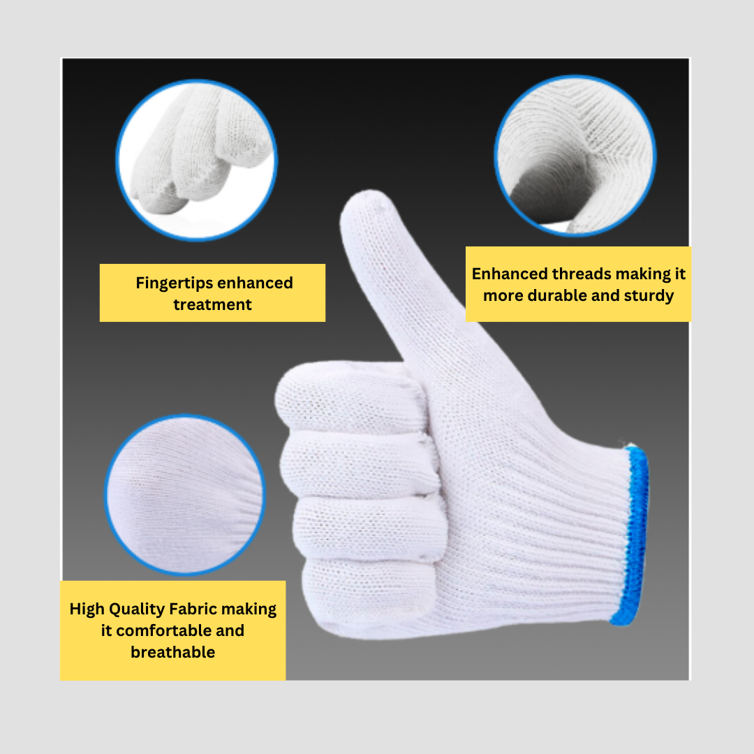 Heavy-Duty Cotton Gloves | Reusable | Safety Work Gloves