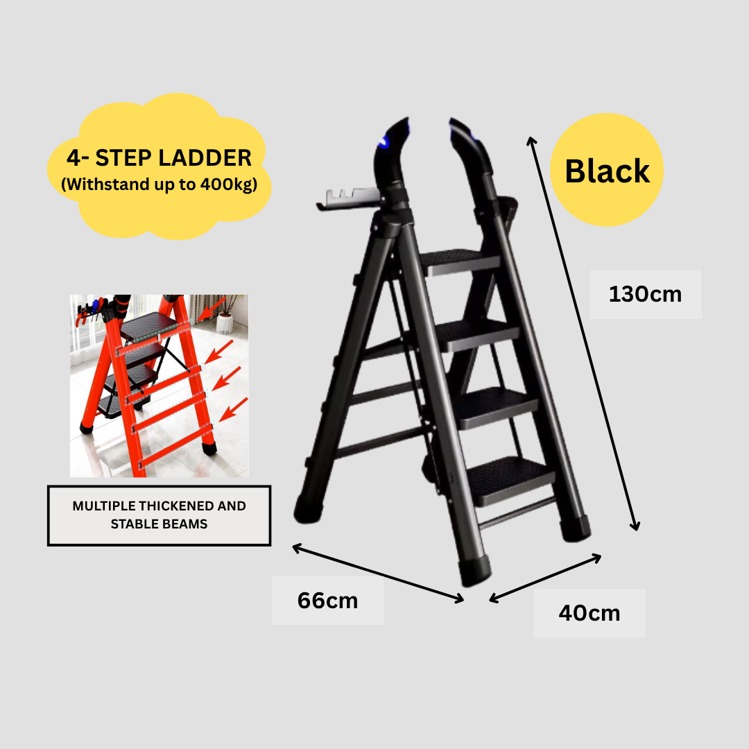 Heavy-Duty Home Ladder | Foldable | Anti-Slip | 4 to 6 Steps (Black / White / Red)