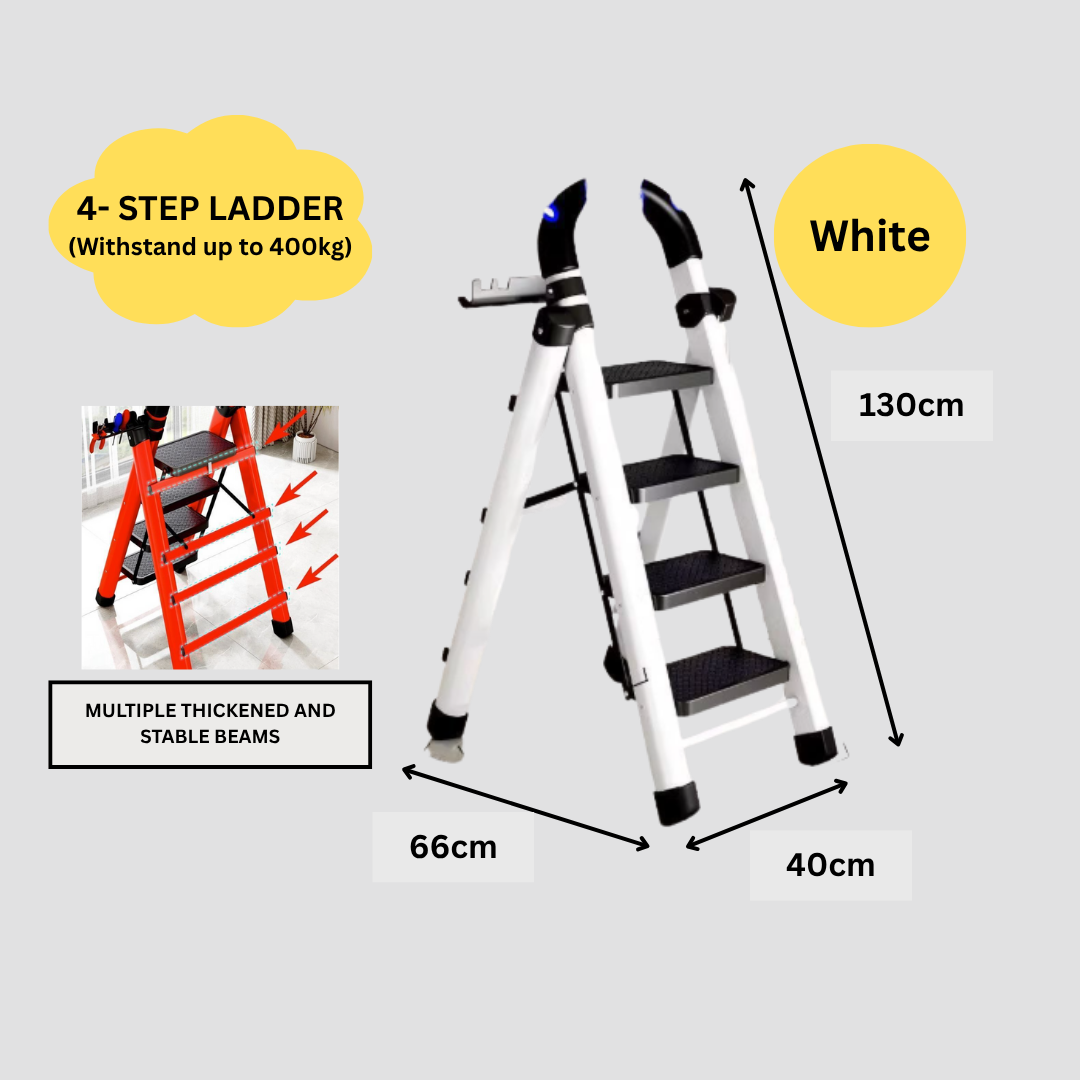 Heavy-Duty Home Ladder | Foldable | Anti-Slip | 4 to 6 Steps (Black / White / Red)