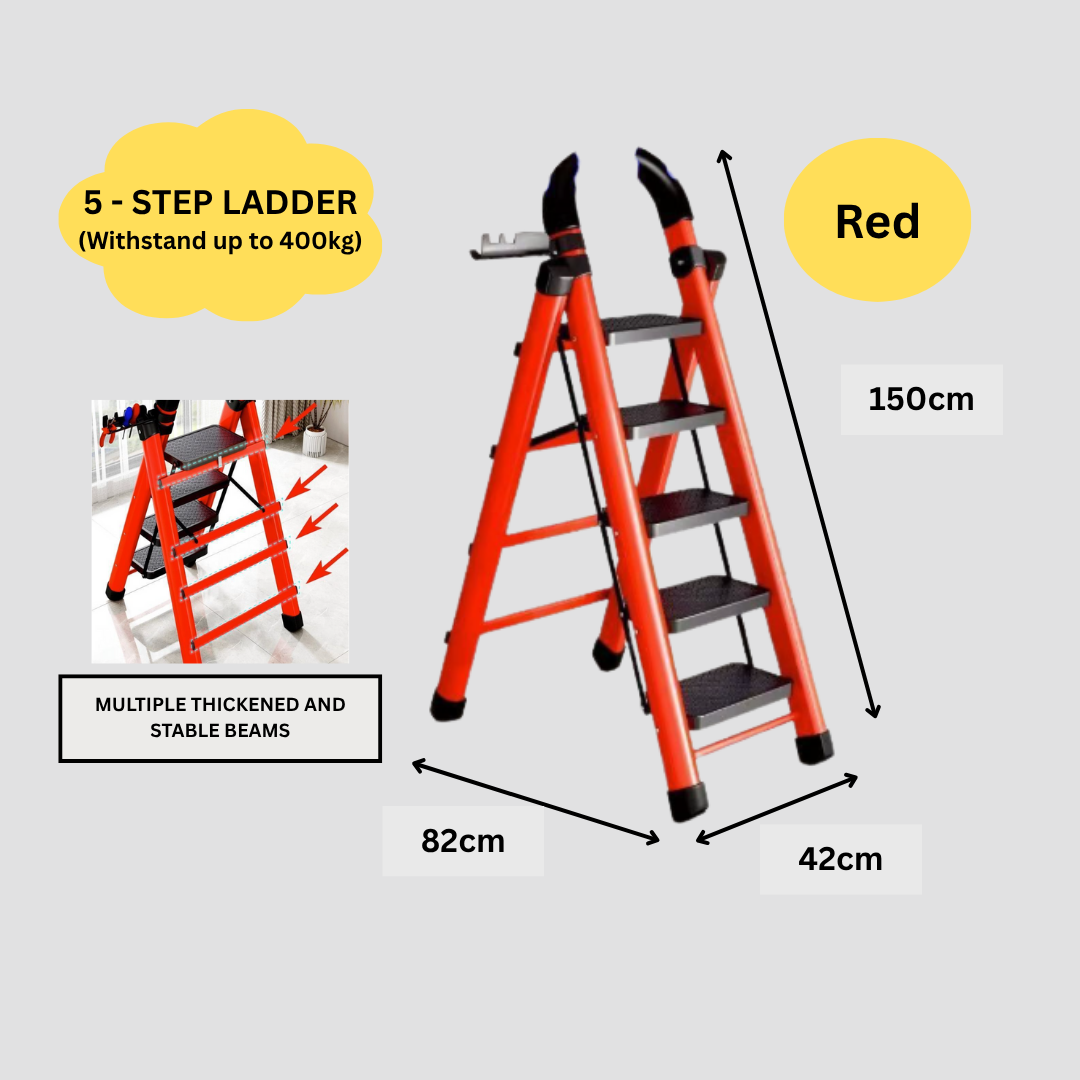 Heavy-Duty Home Ladder | Foldable | Anti-Slip | 4 to 6 Steps (Black / White / Red)