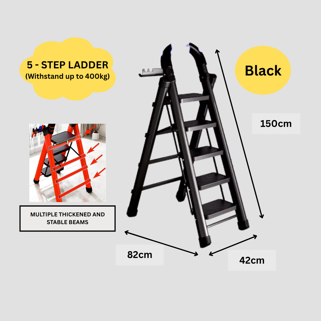 Heavy-Duty Home Ladder | Foldable | Anti-Slip | 4 to 6 Steps (Black / White / Red)