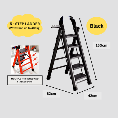 Heavy-Duty Home Ladder | Foldable | Anti-Slip | 4 to 6 Steps (Black / White / Red)