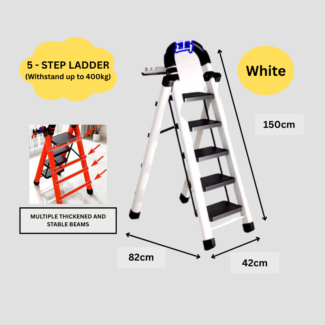 Heavy-Duty Home Ladder | Foldable | Anti-Slip | 4 to 6 Steps (Black / White / Red)