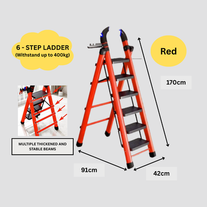 Heavy-Duty Home Ladder | Foldable | Anti-Slip | 4 to 6 Steps (Black / White / Red)