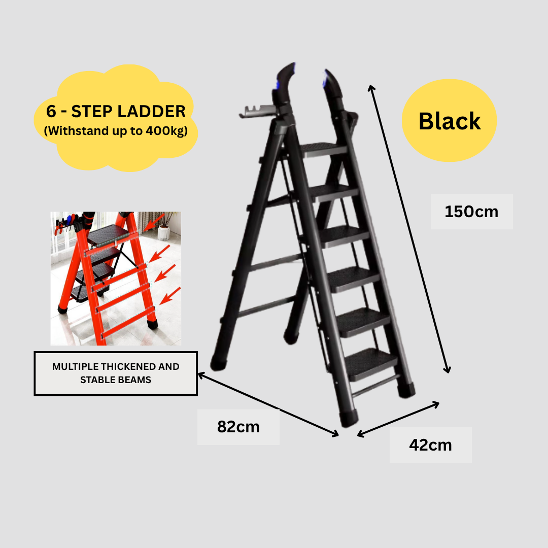 Heavy-Duty Home Ladder | Foldable | Anti-Slip | 4 to 6 Steps (Black / White / Red)