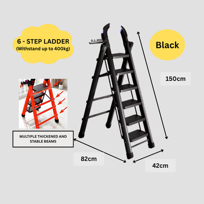 Heavy-Duty Home Ladder | Foldable | Anti-Slip | 4 to 6 Steps (Black / White / Red)
